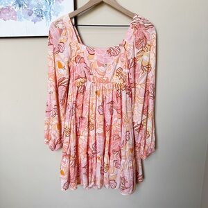 Pink Lily Floral Print Long Sleeve Dress Size S